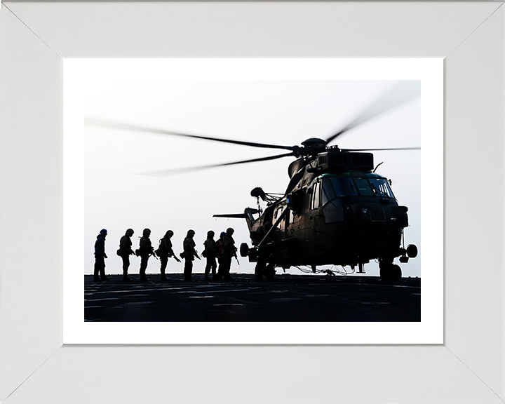 Royal Marines Commandos Boarding a Sea King Helicopter Photo Print - 40 Commando Hampshire Prints 10 x 8 White Frame Yes