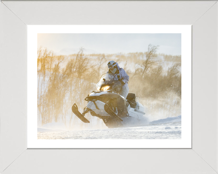 Royal Marine Commando on a Snowmobile Photo Print - SRS Hampshire Prints 10 x 8 White Frame Yes