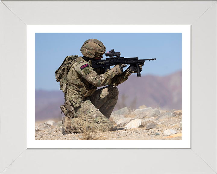 Royal Marine Commando Kneeling and firing Photo Print - 30 Commando Hampshire Prints 10 x 8 White Frame Yes