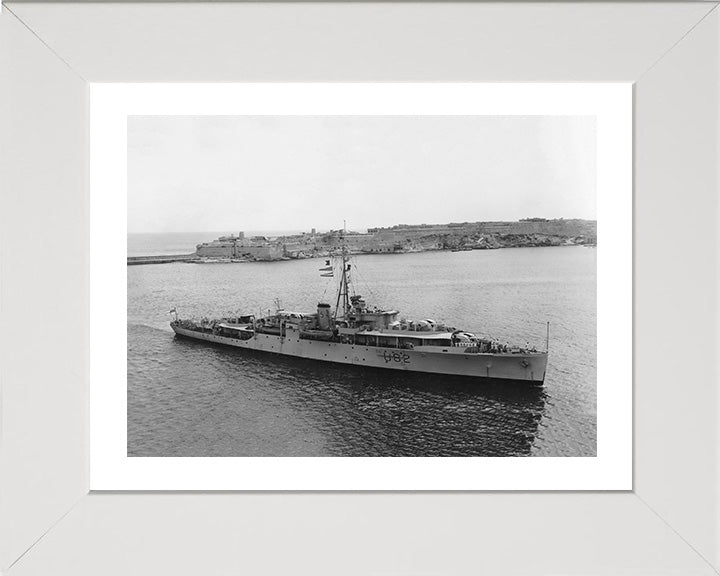 HMS Magpie (U82) Photo Print - Valletta Malta - Royal Navy Black Swan Class Sloop Hampshire Prints 10 x 8 White Frame Yes