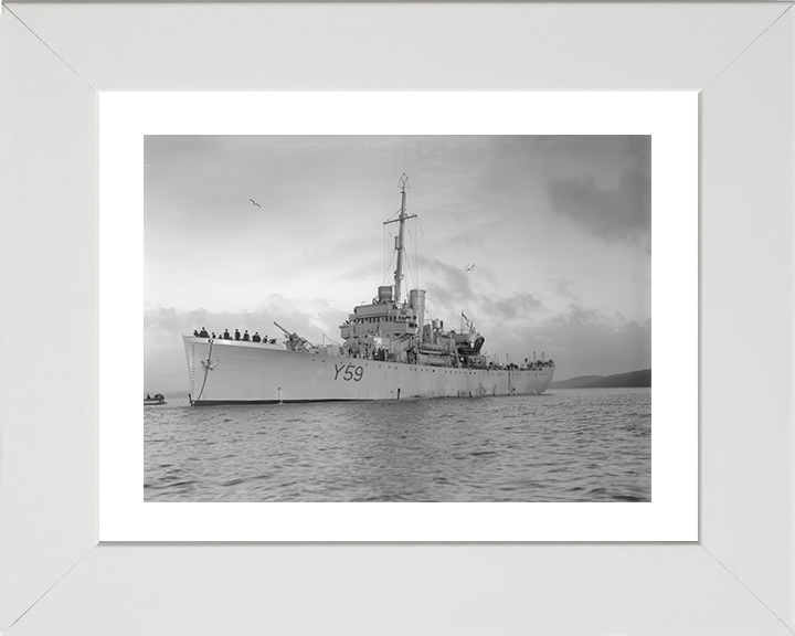 HMS Fishguard (Y59) Photo Print - At Anchor - Royal Navy Banff Class Sloop Hampshire Prints 10 x 8 White Frame Yes