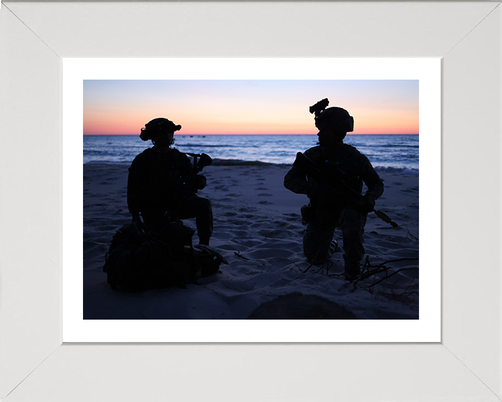 Royal Marine Commandos silhouettes at sunset Photo Print Hampshire Prints 10 x 8 White Frame Yes