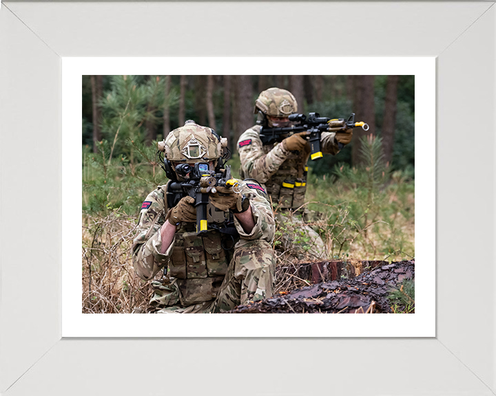Two Royal Marines Commandos with weapons Photo Print - Bravo Company Hampshire Prints 10 x 8 White Frame Yes