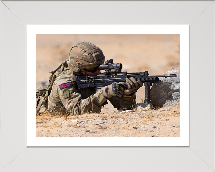 Royal Marine Commando firing Weapon Photo Print - 30 Commando Hampshire Prints 10 x 8 White Frame Yes