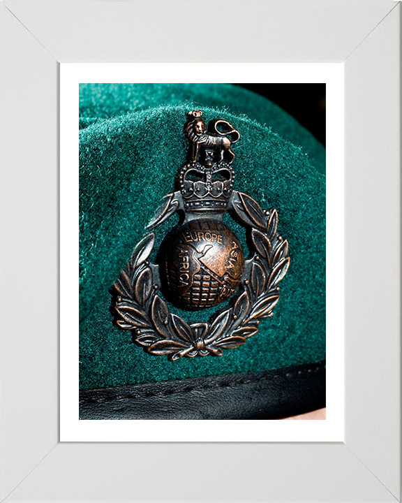 Royal Marine Commando Green Beret and badge closeup Photo Print Hampshire Prints 10 x 8 White Frame Yes