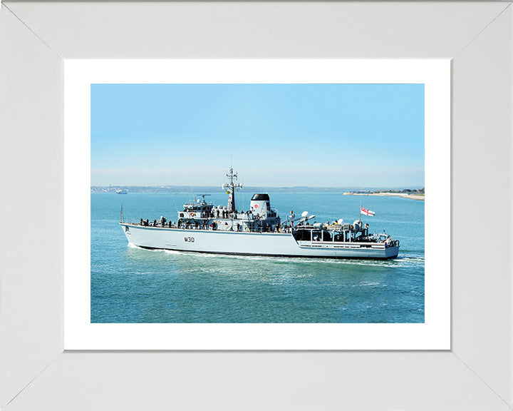 HMS Ledbury (M30) Photo Print - Leaving Portsmouth - Royal Navy Hunt Class Minesweeper Hampshire Prints 10 x 8 White Frame Yes