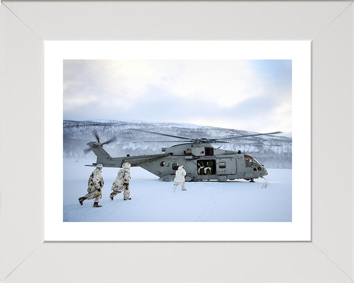 Royal Marine Commandos Board a Merlin Helicopter Photo Print - 45 Commando Hampshire Prints 10 x 8 White Frame Yes
