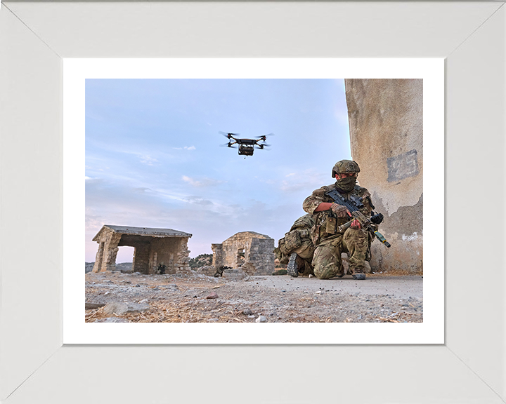 Royal Marine Commando with Drone Photo Print - 40 Commando Hampshire Prints 10 x 8 White Frame Yes