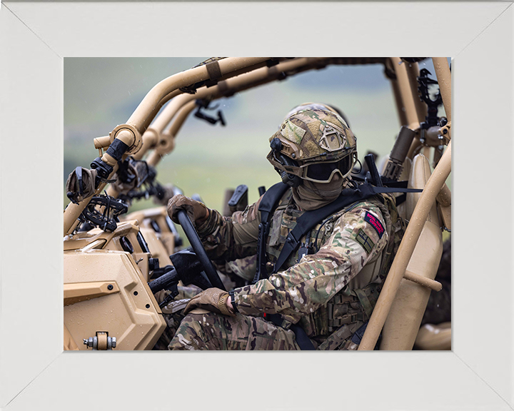 Royal Marine Commando on a Polaris MRZR-D4 Photo Print Hampshire Prints 10 x 8 White Frame No