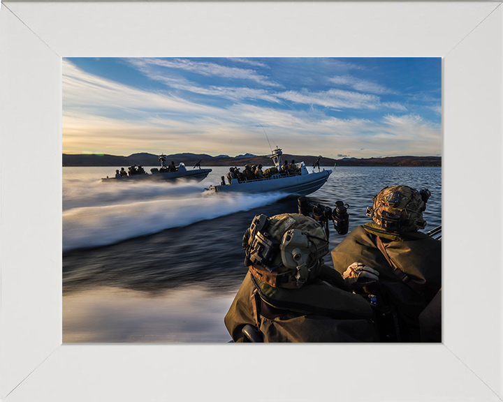 Royal Marines Commando Raiding Craft Underway - 40 Commando Hampshire Prints 10 x 8 White Frame No