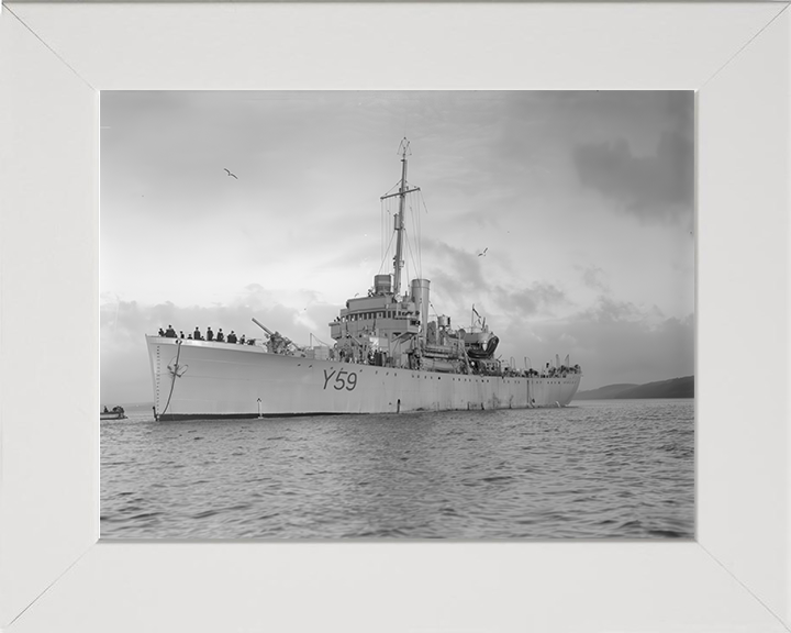 HMS Fishguard (Y59) Photo Print - At Anchor - Royal Navy Banff Class Sloop Hampshire Prints 10 x 8 White Frame No