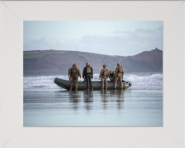 Royal Marines Commandos with Rigid Hull Inflatable Boat Photo Print - 47 Commando Hampshire Prints 10 x 8 White Frame No