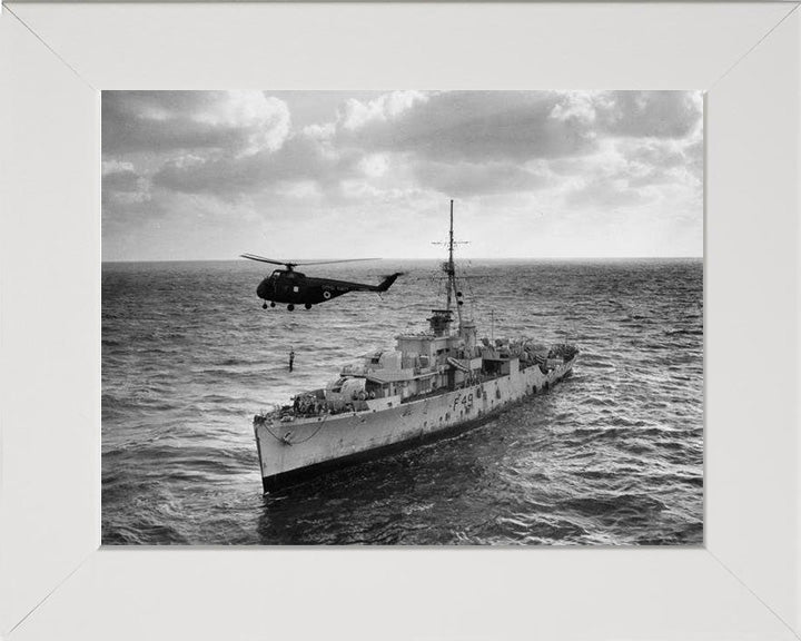 HMS Pheasant (F49) (U49) Photo Print - With Helicopter - Royal Navy Black Swan Class Sloop Hampshire Prints 10 x 8 White Frame No