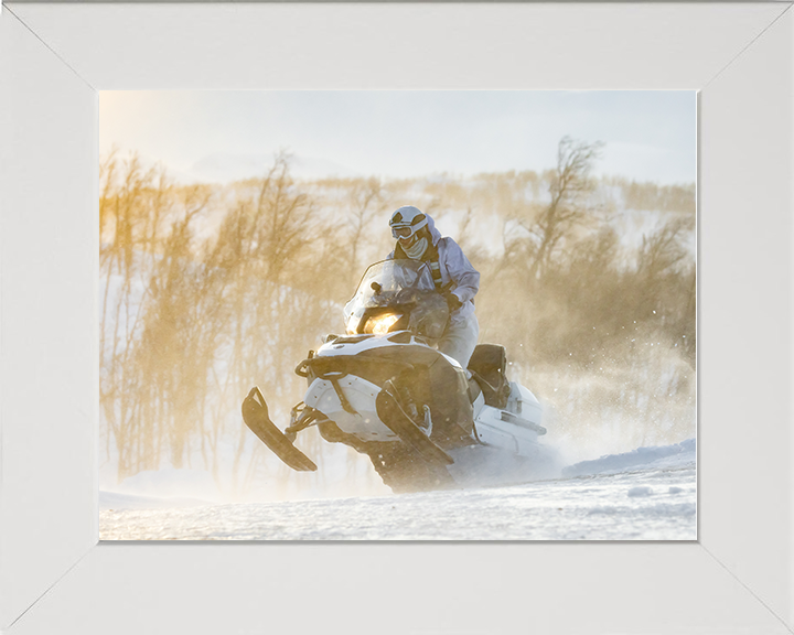 Royal Marine Commando on a Snowmobile Photo Print - SRS Hampshire Prints 10 x 8 White Frame No