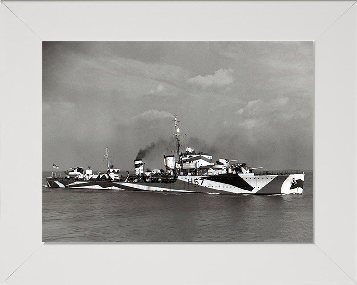 HMS Hesperus (H57) Photo Print - Starboard View - Royal Navy H Class Destroyer Hampshire Prints 10 x 8 White Frame No