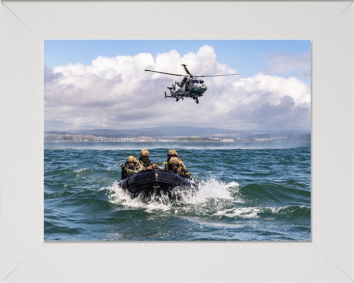 Royal Marines Commandos with Wildcat Helicopter Photo Print - 47 Commando Hampshire Prints 10 x 8 White Frame No