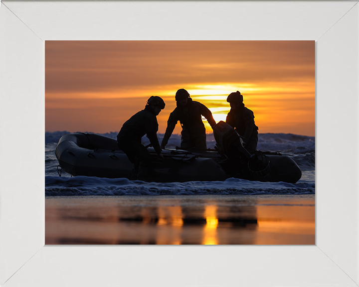 Royal Marines beach Landing at sunset Photo Print - 47 Commando Hampshire Prints 10 x 8 White Frame No