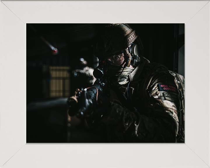 Royal Marines Commando in the shadows Photo Print Hampshire Prints 10 x 8 White Frame No