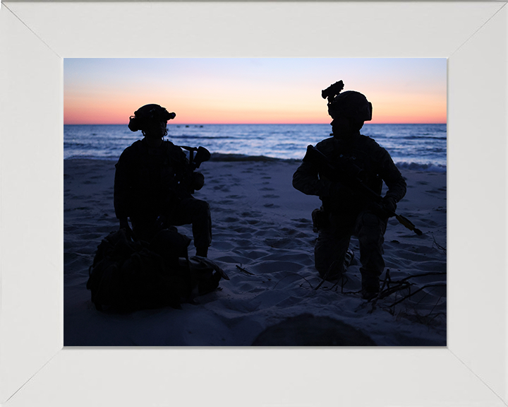 Royal Marine Commandos silhouettes at sunset Photo Print Hampshire Prints 10 x 8 White Frame No