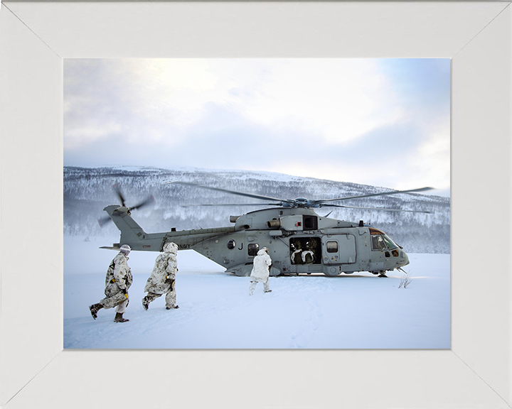 Royal Marine Commandos Board a Merlin Helicopter Photo Print - 45 Commando Hampshire Prints 10 x 8 White Frame No