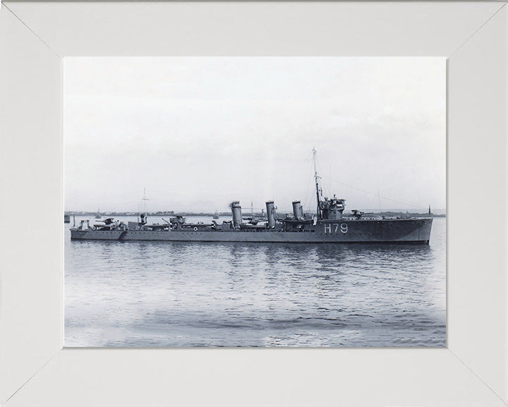 HMS Sceptre (H79) Photo Print - Starboard Beam View - Royal Navy R Class Destroyer Hampshire Prints 10 x 8 White Frame No