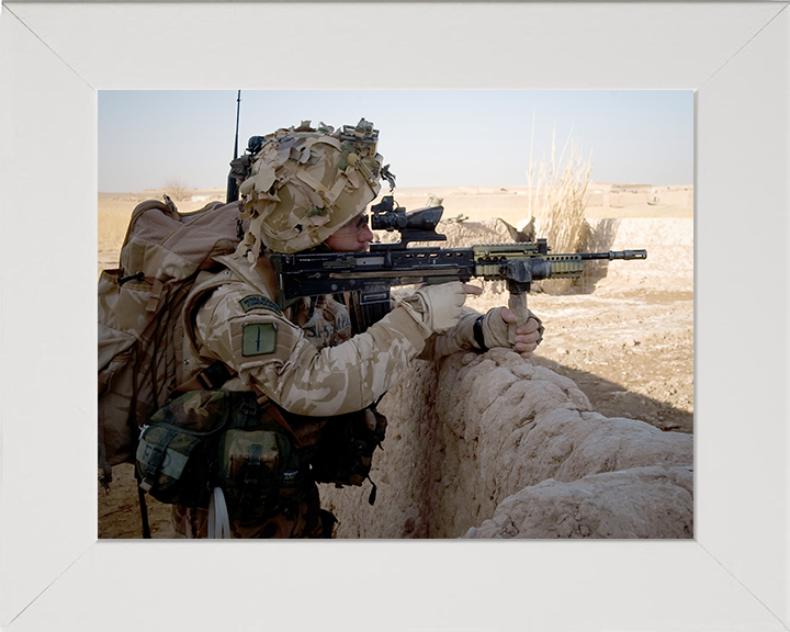 Royal Marines with SA80 in Afghanistan Photo Print - 42 Commando Hampshire Prints 10 x 8 White Frame No