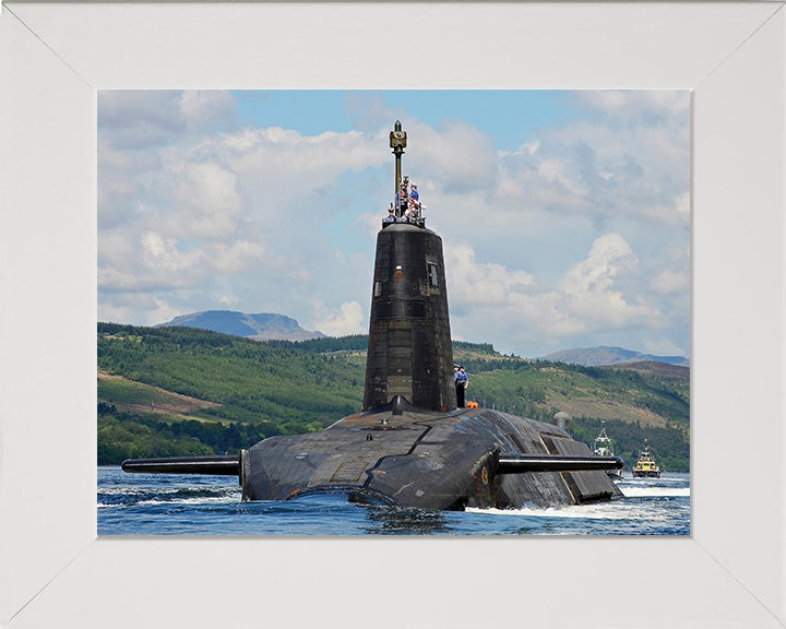 HMS Victorious (S29) Photo Print - Low Port Bow View - Royal Navy Vanguard Class Submarine Hampshire Prints 10 x 8 White Frame No