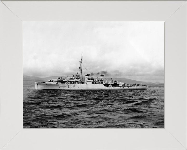 HMS Redpole (U69) Photo Print - Port Beam View - Royal Navy Black Swan Class Sloop Hampshire Prints 10 x 8 White Frame No