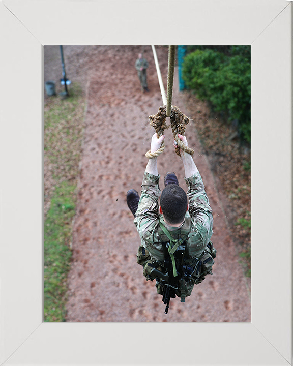 Royal Marine Recruit Commando test Tarzan Assault Course Photo Print - Lympstone Hampshire Prints 10 x 8 White Frame No