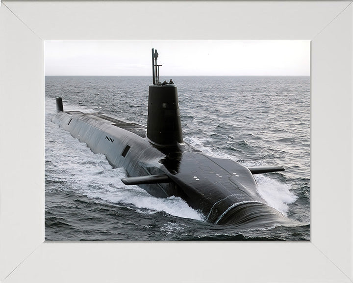 HMS Vanguard (S28) Photo Print - High Starboard Bow View - Royal Navy Vanguard Class Submarine Hampshire Prints 10 x 8 White Frame No