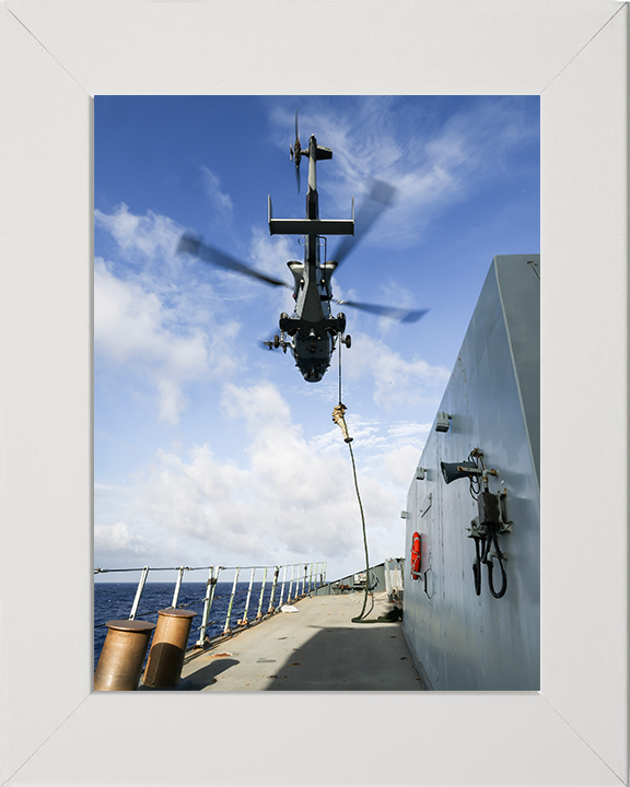 Royal Marine Commando Fast Roping To HMS Dauntless Photo Print - 42 Commando Hampshire Prints 10 x 8 White Frame No