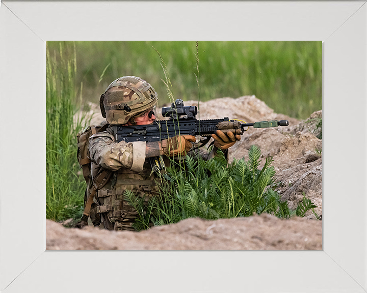 Royal Marine Commando firing Weapon Photo Print Hampshire Prints 10 x 8 White Frame No