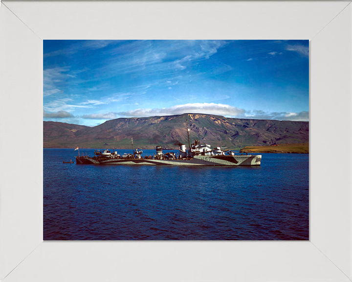 HMS Hesperus (H57) Photo Print - Starboard Beam View - Royal Navy H Class Destroyer Hampshire Prints 10 x 8 White Frame No