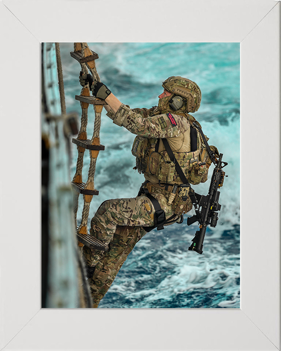Royal Marine Commando on pilot Ladder boarding Photo Print Hampshire Prints 10 x 8 White Frame No