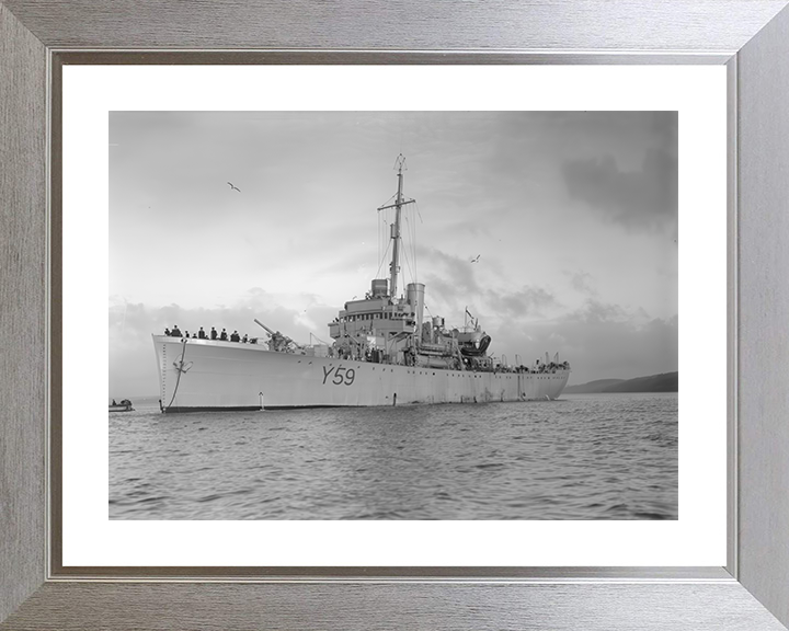 HMS Fishguard (Y59) Photo Print - At Anchor - Royal Navy Banff Class Sloop Hampshire Prints 10 x 8 Silver Frame Yes