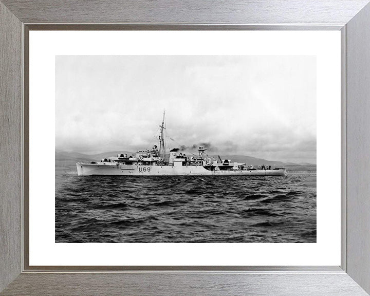 HMS Redpole (U69) Photo Print - Port Beam View - Royal Navy Black Swan Class Sloop Hampshire Prints 10 x 8 Silver Frame Yes