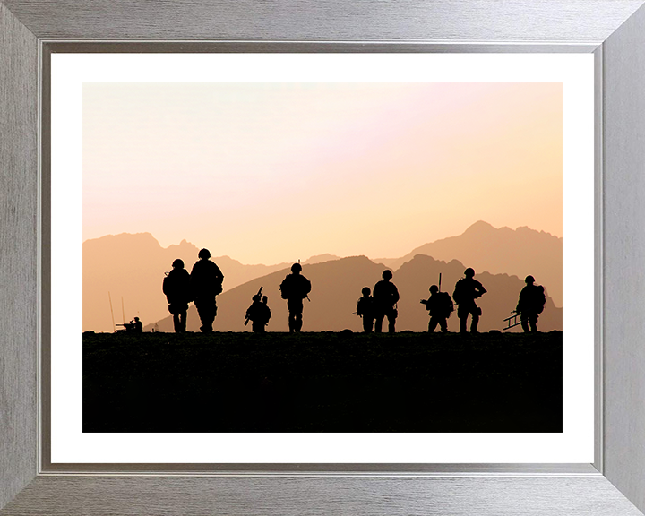 Royal Marine Commandos silhouettes Photo Print - 45 Commando Hampshire Prints 10 x 8 Silver Frame Yes
