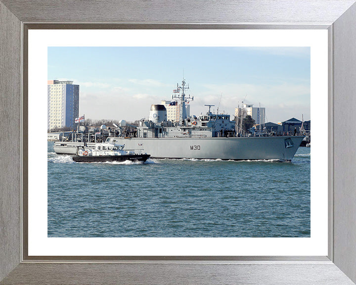 HMS Ledbury (M30) Photo Print - Entering Portsmouth Harbour - Royal Navy Hunt Class Minesweeper Hampshire Prints 10 x 8 Silver Frame Yes