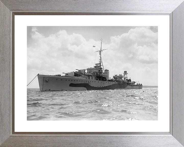 HMS Stork (L81) Photo Print - At Anchor - Royal Navy Bittern Class Sloop Hampshire Prints 10 x 8 Silver Frame Yes
