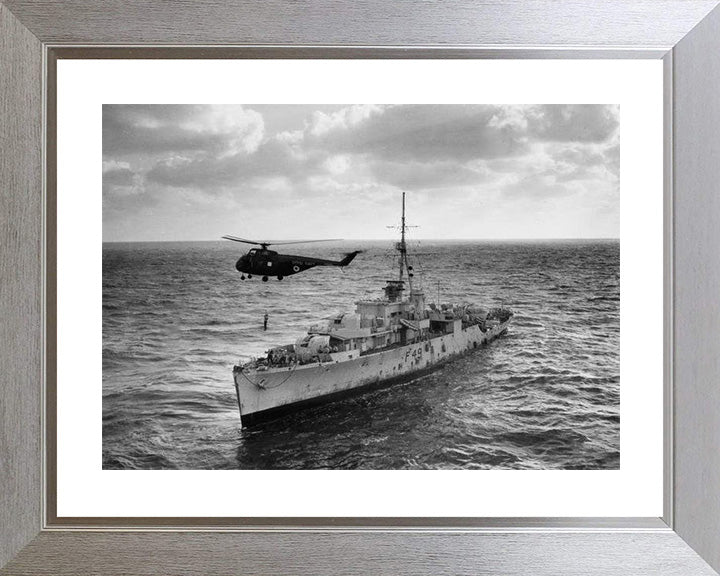 HMS Pheasant (F49) (U49) Photo Print - With Helicopter - Royal Navy Black Swan Class Sloop Hampshire Prints 10 x 8 Silver Frame Yes