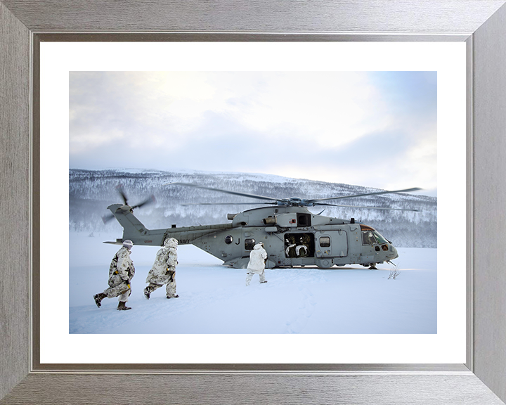 Royal Marine Commandos Board a Merlin Helicopter Photo Print - 45 Commando Hampshire Prints 10 x 8 Silver Frame Yes