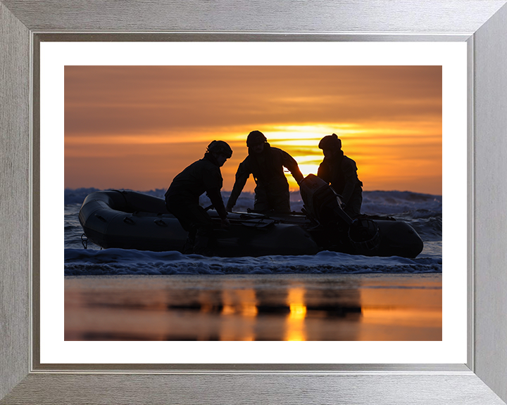 Royal Marines beach Landing at sunset Photo Print - 47 Commando Hampshire Prints 10 x 8 Silver Frame Yes