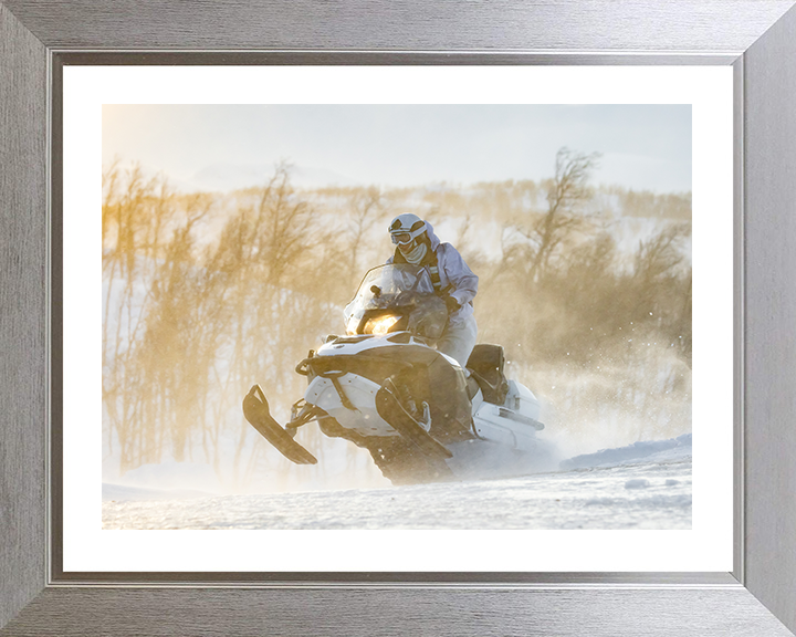 Royal Marine Commando on a Snowmobile Photo Print - SRS Hampshire Prints 10 x 8 Silver Frame Yes