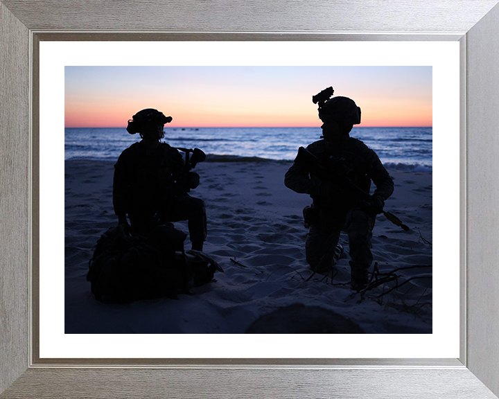 Royal Marine Commandos silhouettes at sunset Photo Print Hampshire Prints 10 x 8 Silver Frame Yes