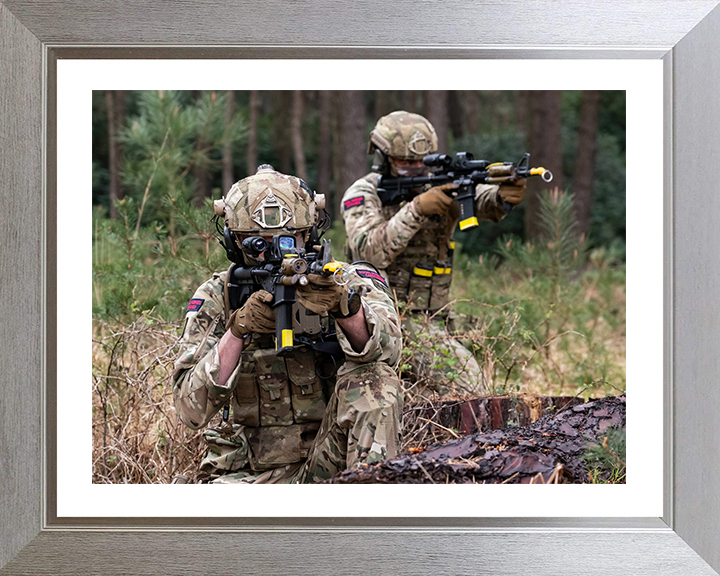 Two Royal Marines Commandos with weapons Photo Print - Bravo Company Hampshire Prints 10 x 8 Silver Frame Yes