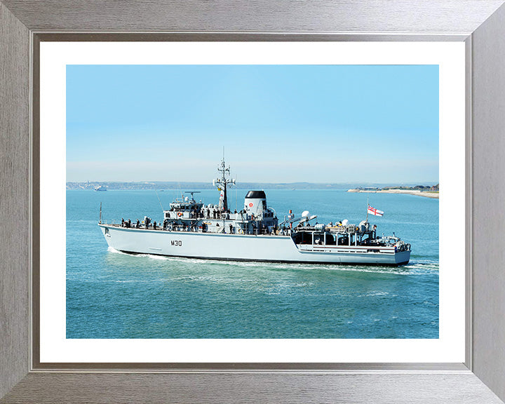 HMS Ledbury (M30) Photo Print - Leaving Portsmouth - Royal Navy Hunt Class Minesweeper Hampshire Prints 10 x 8 Silver Frame Yes