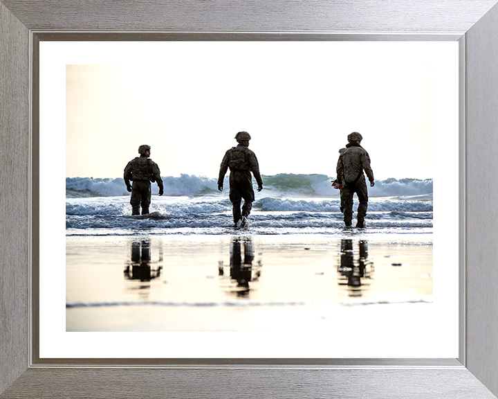 Royal Marines beach Landing Portrait Photo Print - 40 Commando Hampshire Prints 10 x 8 Silver Frame Yes