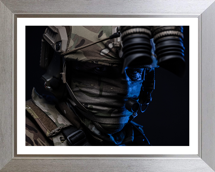 Royal Marines Commando Closeup Portrait Photo Print Hampshire Prints 10 x 8 Silver Frame Yes