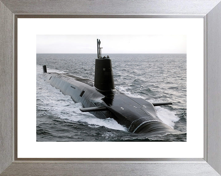 HMS Vanguard (S28) Photo Print - High Starboard Bow View - Royal Navy Vanguard Class Submarine Hampshire Prints 10 x 8 Silver Frame Yes