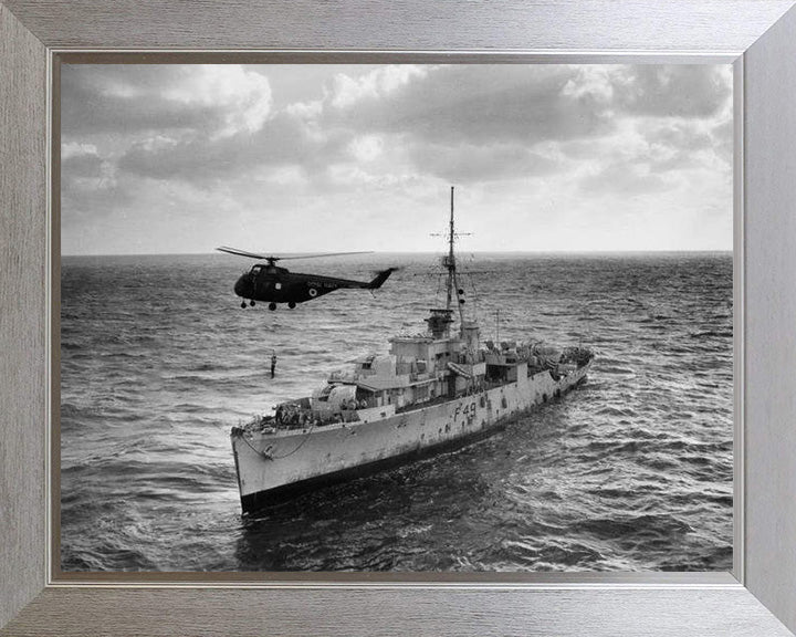 HMS Pheasant (F49) (U49) Photo Print - With Helicopter - Royal Navy Black Swan Class Sloop Hampshire Prints 10 x 8 Silver Frame No
